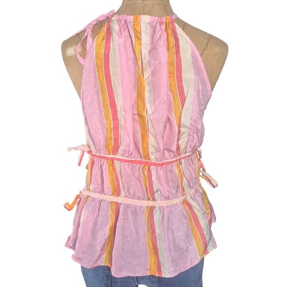 Club Monaco Pink & Yellow Striped Halter Top Ruffle Silk Size Medium - Picture 3 of 5